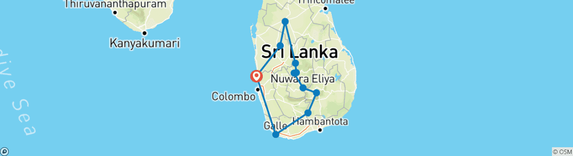 Image of a map showing the route of the tour