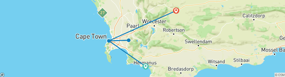 Foto van een kaart met de route van de rondreis