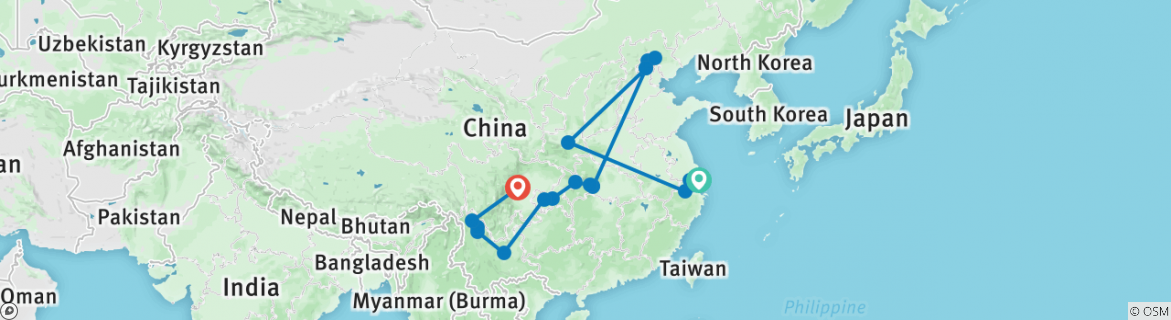 Image of a map showing the route of the tour