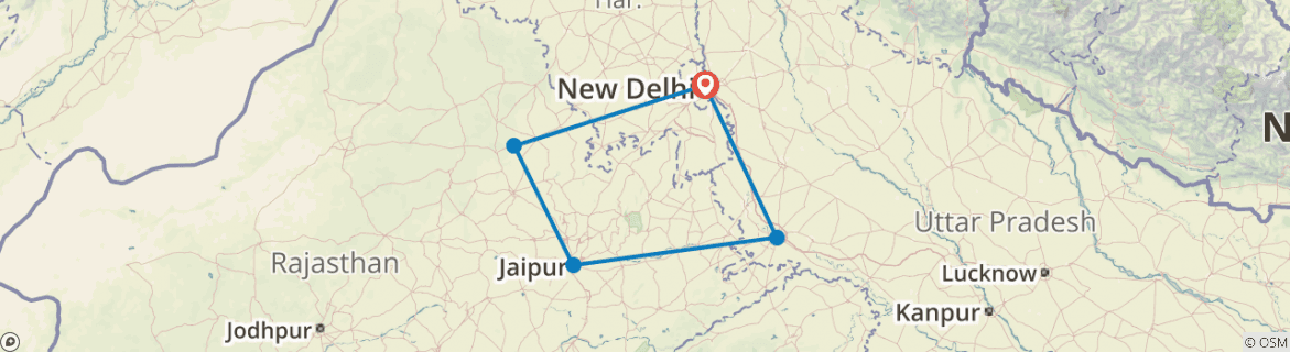 Image of a map showing the route of the tour