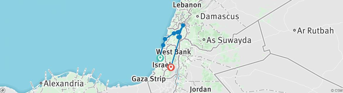 Image of a map showing the route of the tour