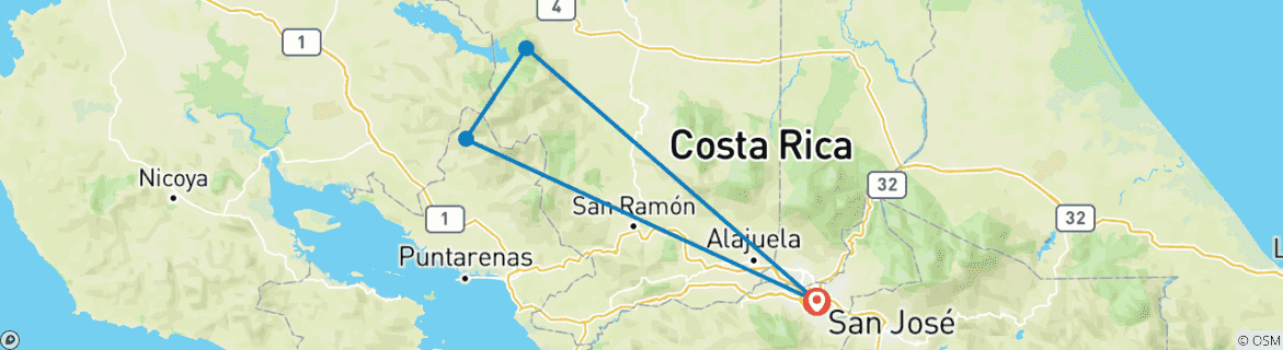 Image of a map showing the route of the tour