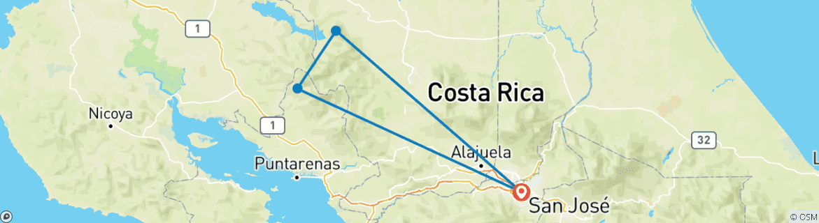 Image of a map showing the route of the tour