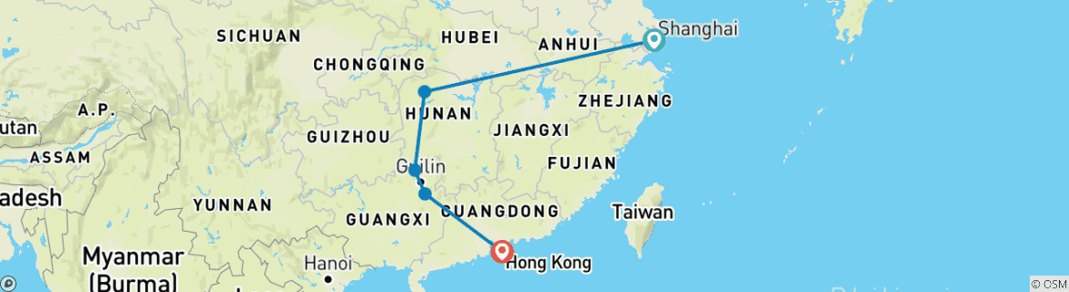 Image d'une carte montrant l'itinéraire du circuit