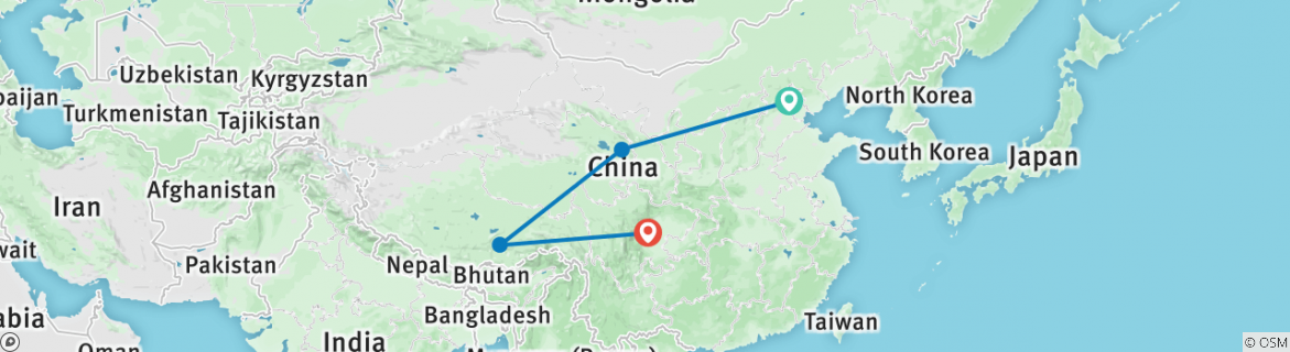 Image of a map showing the route of the tour