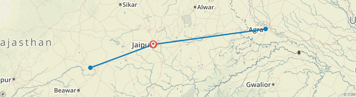 Image of a map showing the route of the tour
