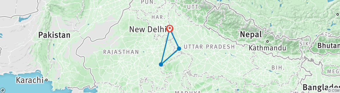 Image of a map showing the route of the tour