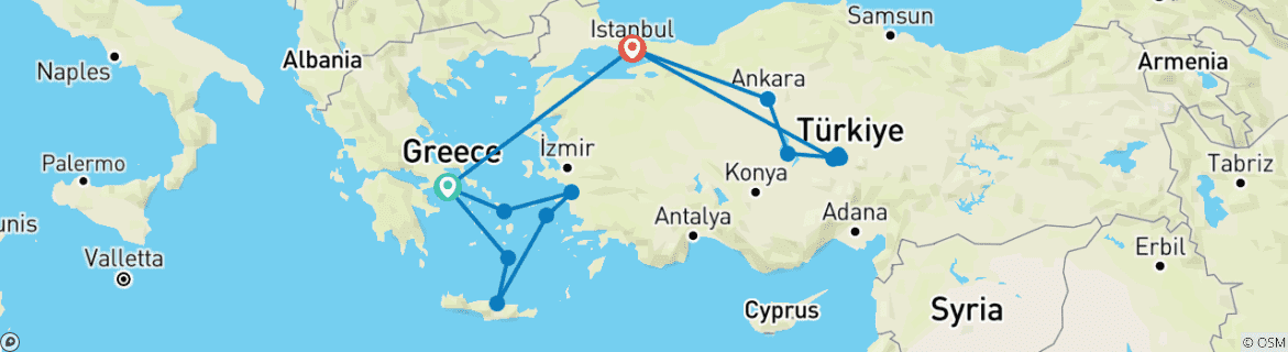 Image d'une carte montrant l'itinéraire du circuit