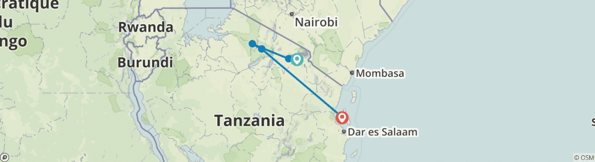 Image of a map showing the route of the tour