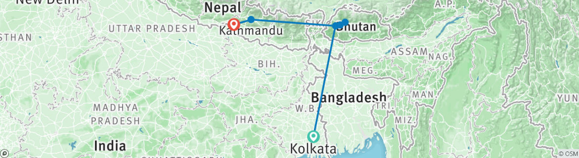 Image of a map showing the route of the tour