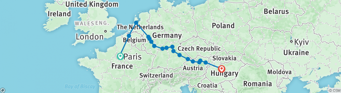 Image of a map showing the route of the tour