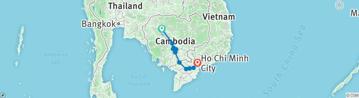 Image of a map showing the route of the tour