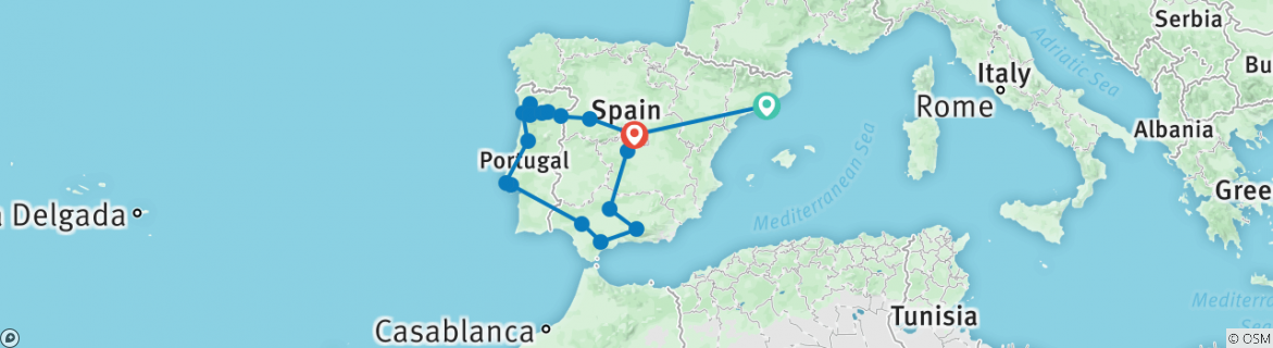 Image of a map showing the route of the tour