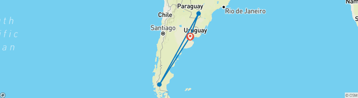 Image of a map showing the route of the tour