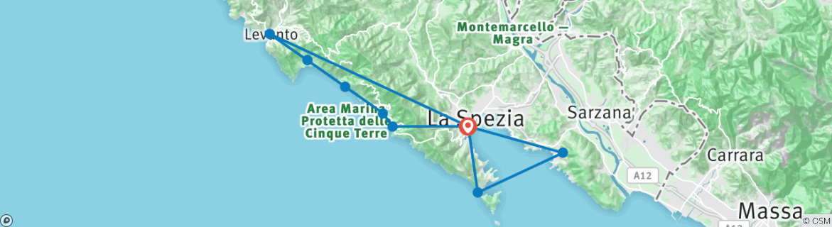 Image of a map showing the route of the tour