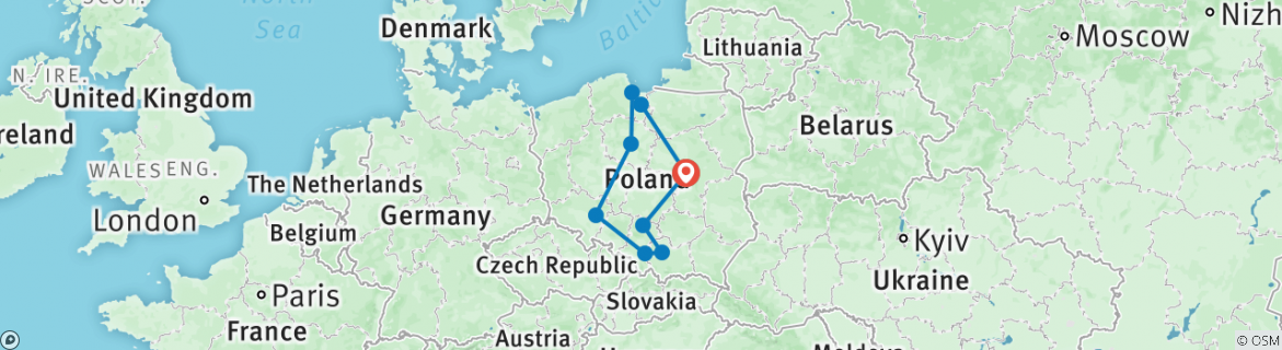 Image of a map showing the route of the tour