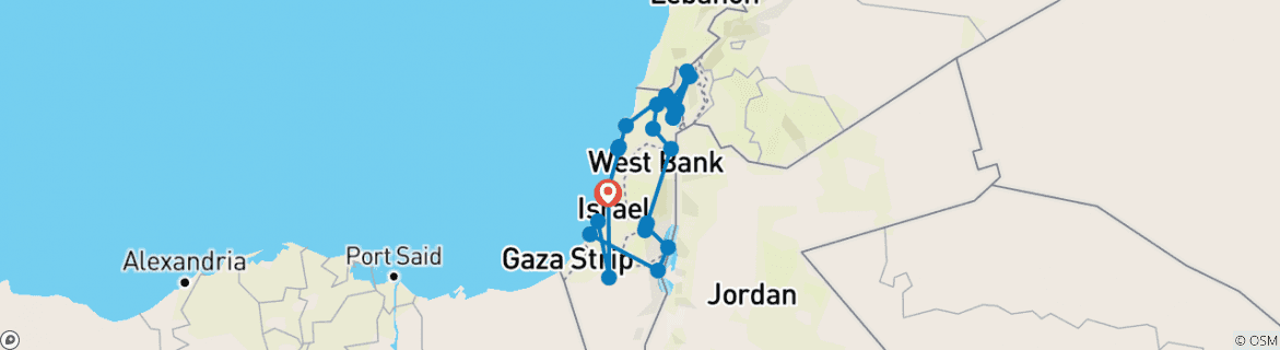 Image of a map showing the route of the tour