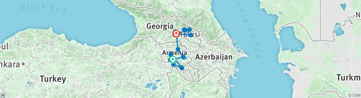 Image of a map showing the route of the tour