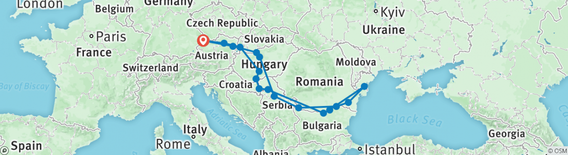 Image of a map showing the route of the tour