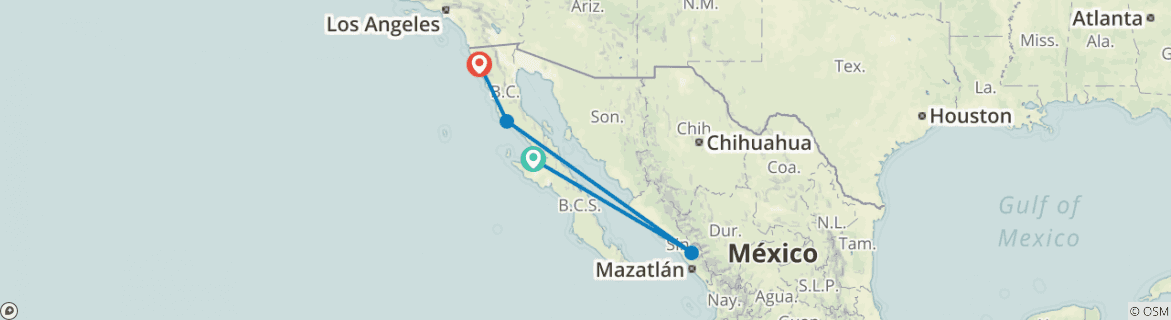 Image of a map showing the route of the tour