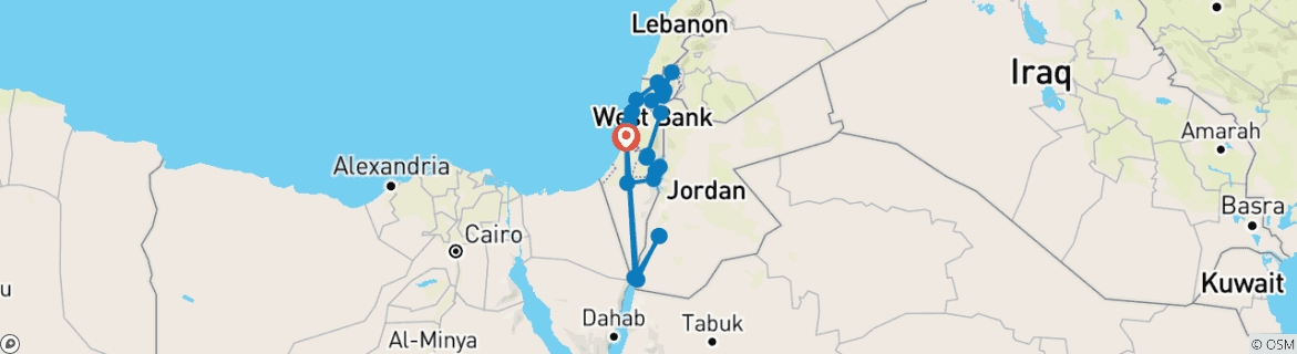 Image of a map showing the route of the tour