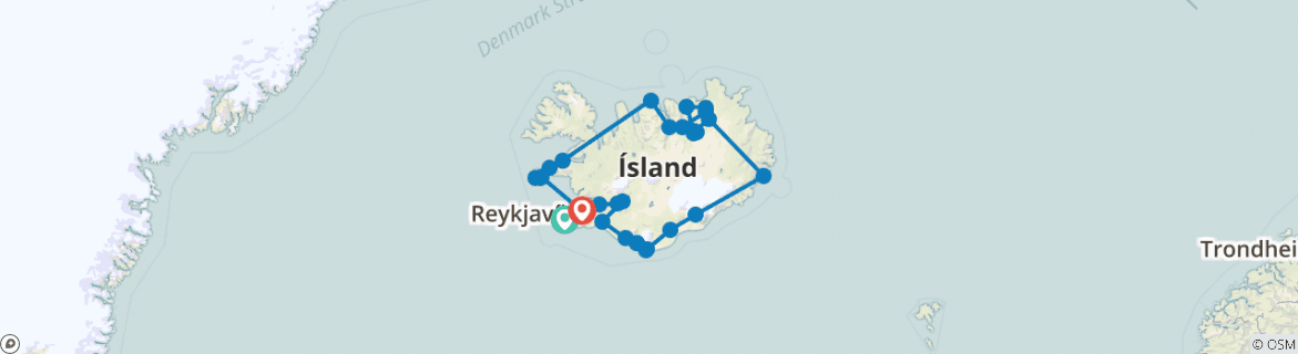 Image of a map showing the route of the tour