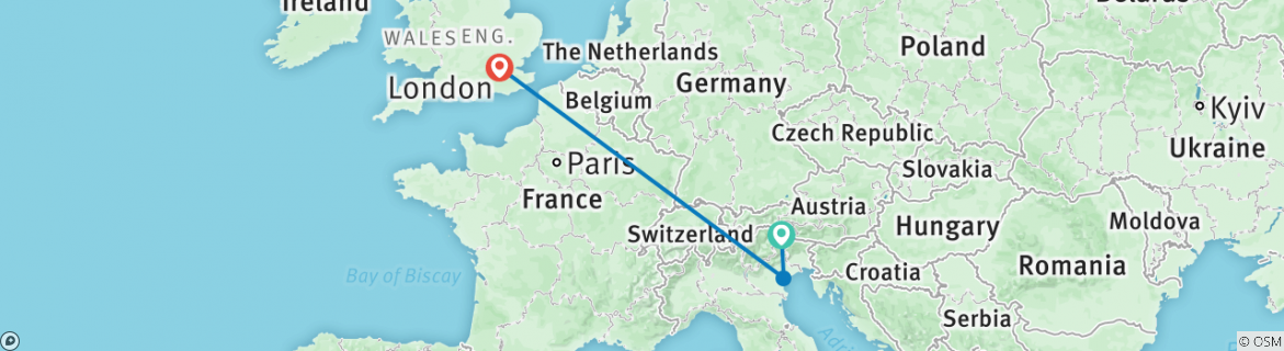Image of a map showing the route of the tour