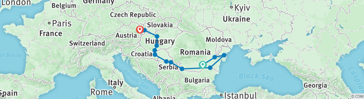 Image of a map showing the route of the tour