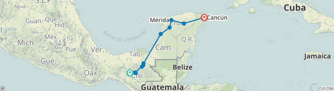 Image of a map showing the route of the tour