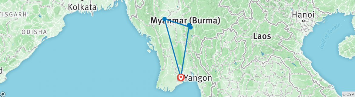 Image of a map showing the route of the tour