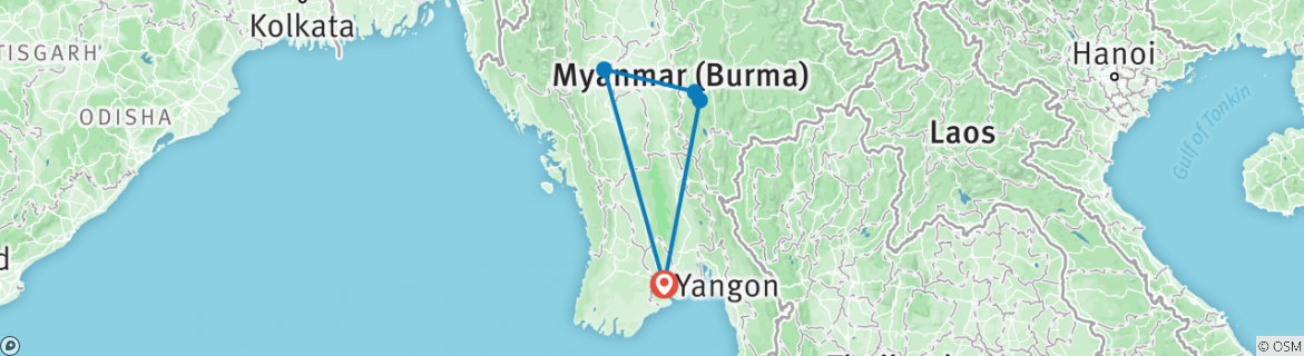 Image of a map showing the route of the tour