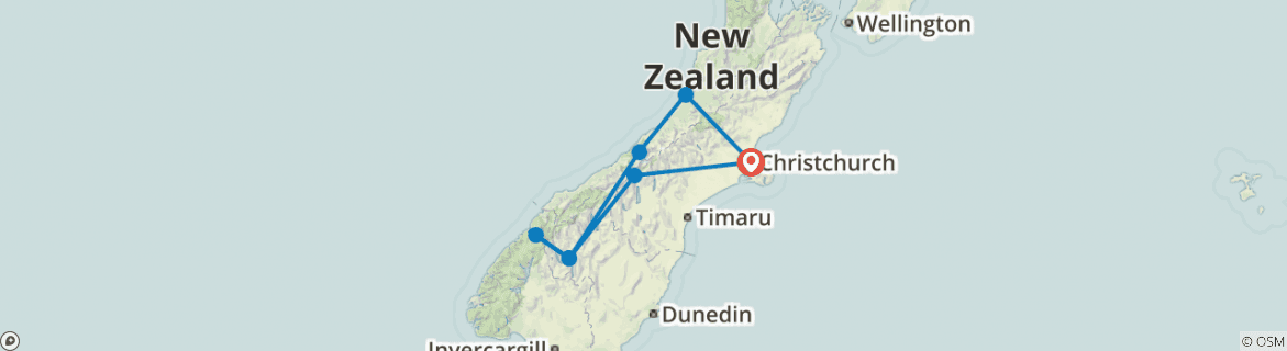 Image of a map showing the route of the tour