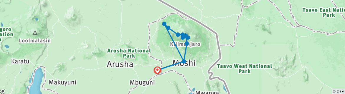 Image of a map showing the route of the tour
