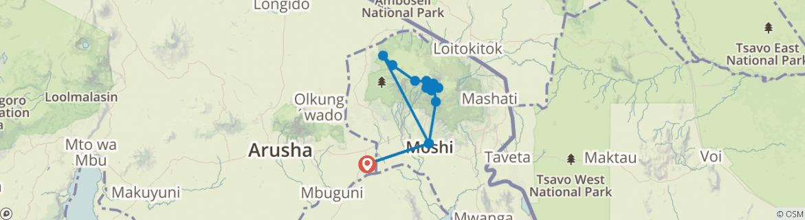 Image of a map showing the route of the tour
