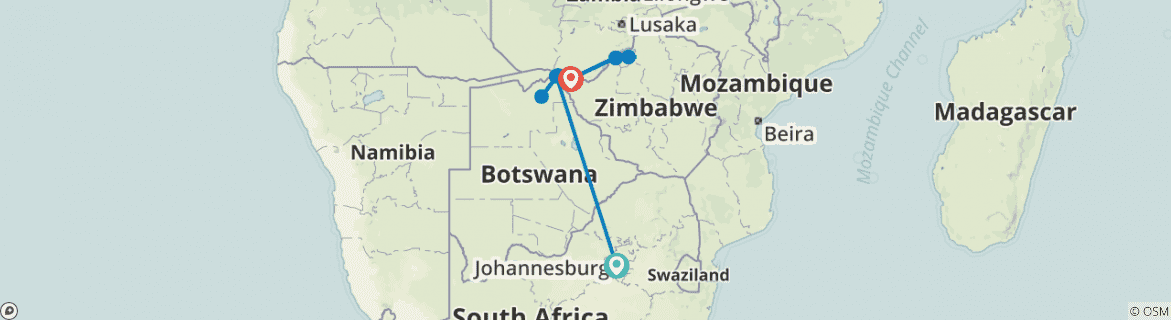 Image of a map showing the route of the tour