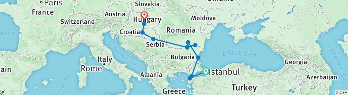 Image of a map showing the route of the tour