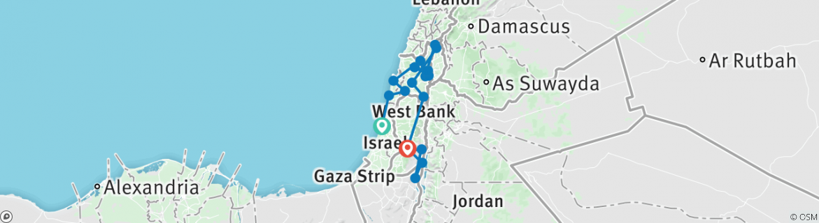 Image of a map showing the route of the tour