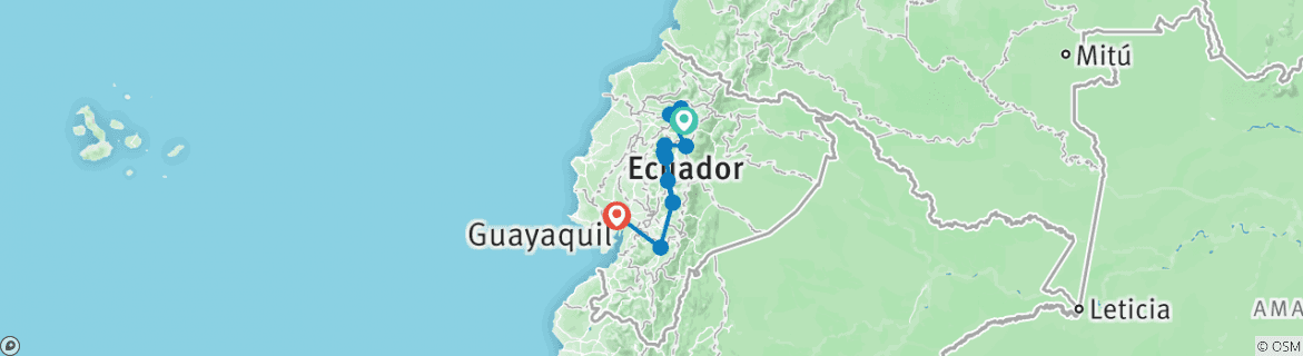 Image of a map showing the route of the tour