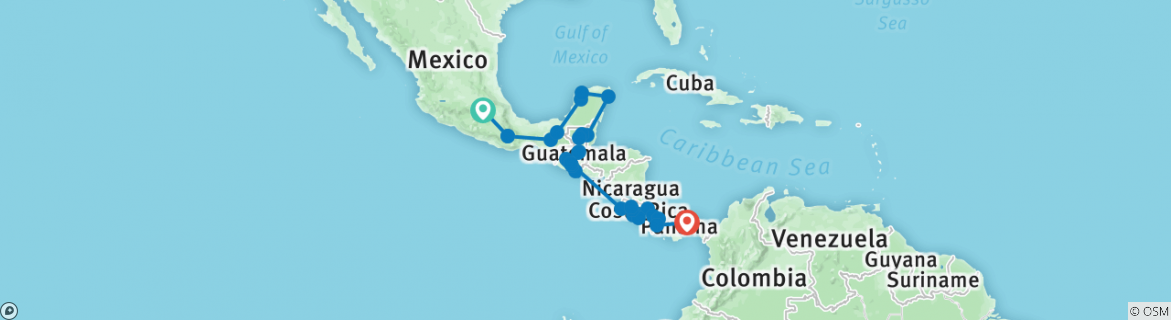 Image of a map showing the route of the tour