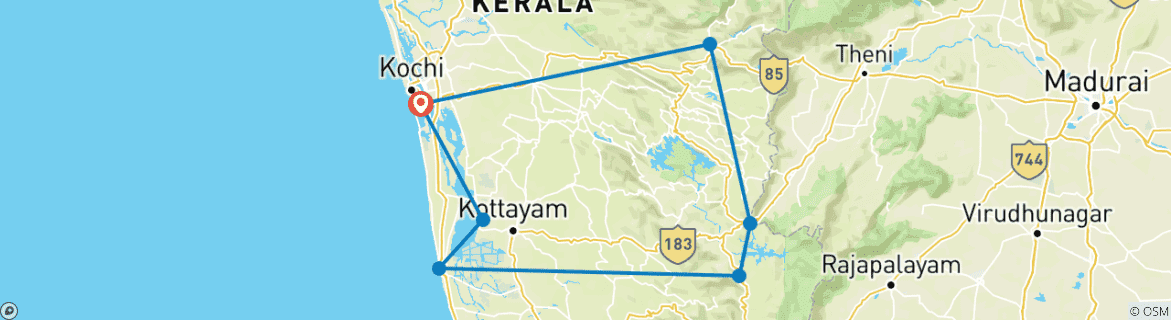 Image of a map showing the route of the tour