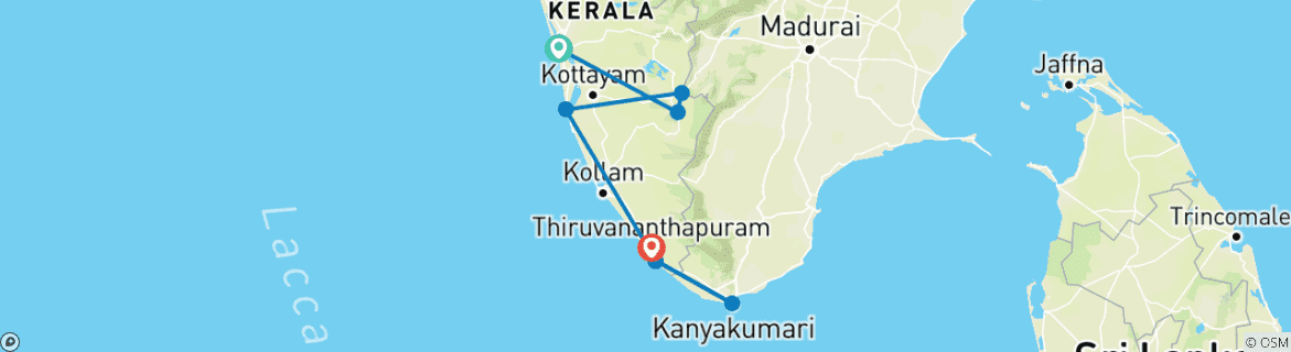 Foto van een kaart met de route van de rondreis