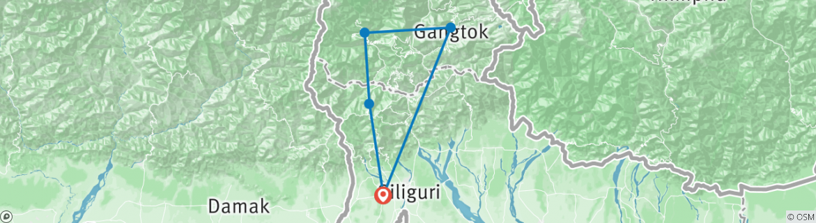 Image of a map showing the route of the tour