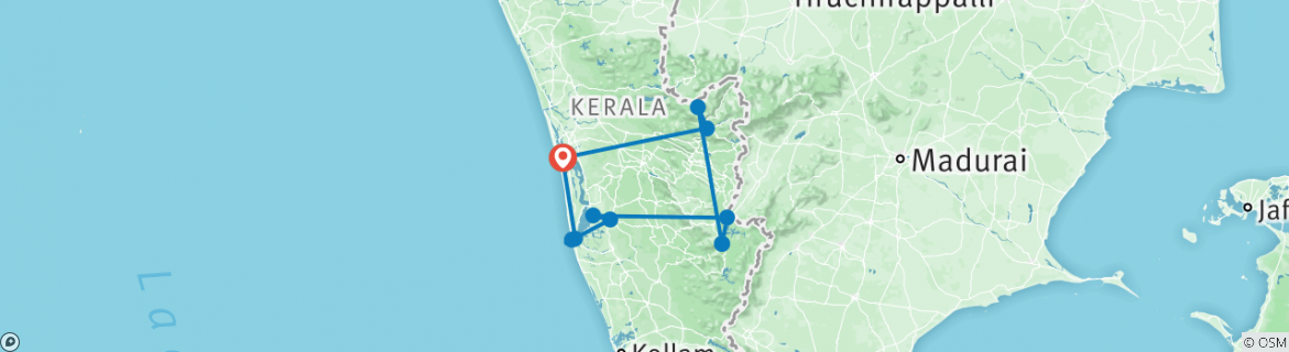 Image of a map showing the route of the tour