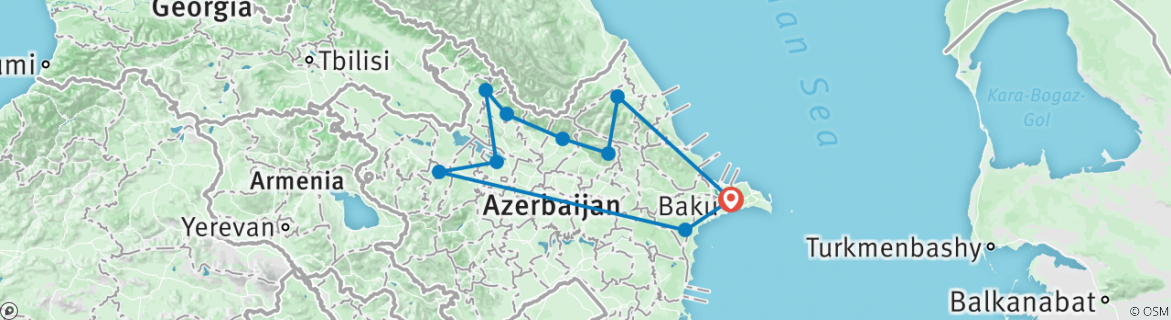 Image of a map showing the route of the tour