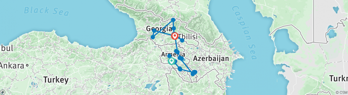Image of a map showing the route of the tour