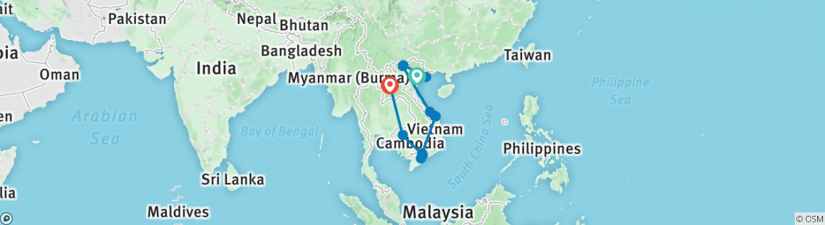 Image of a map showing the route of the tour
