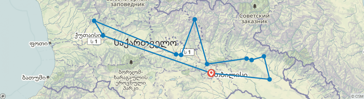 Image of a map showing the route of the tour