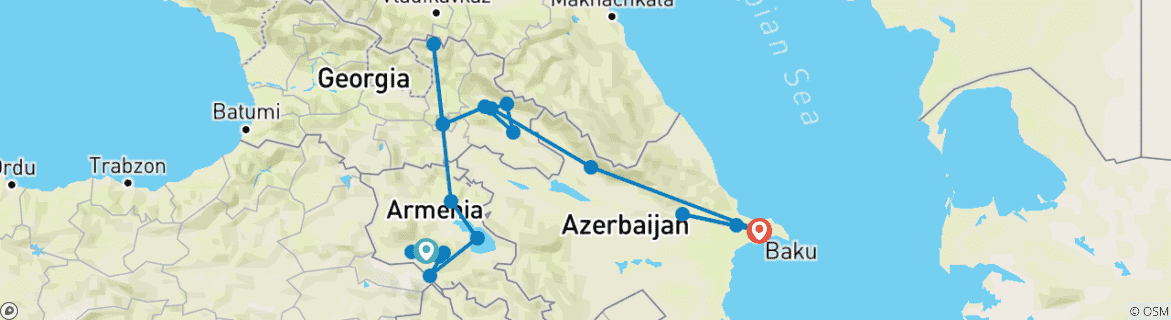 Karte mit der Reiseroute