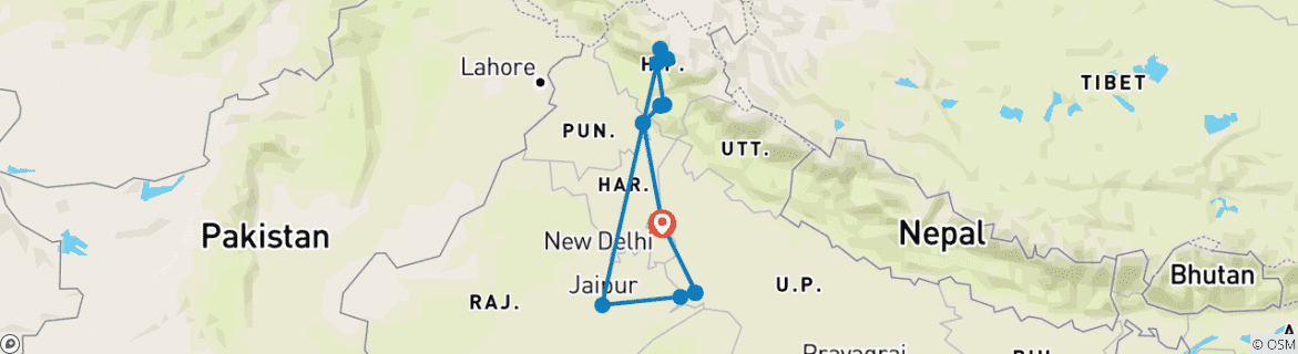 Image of a map showing the route of the tour