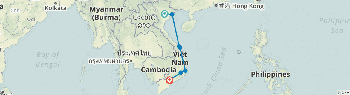 Image of a map showing the route of the tour